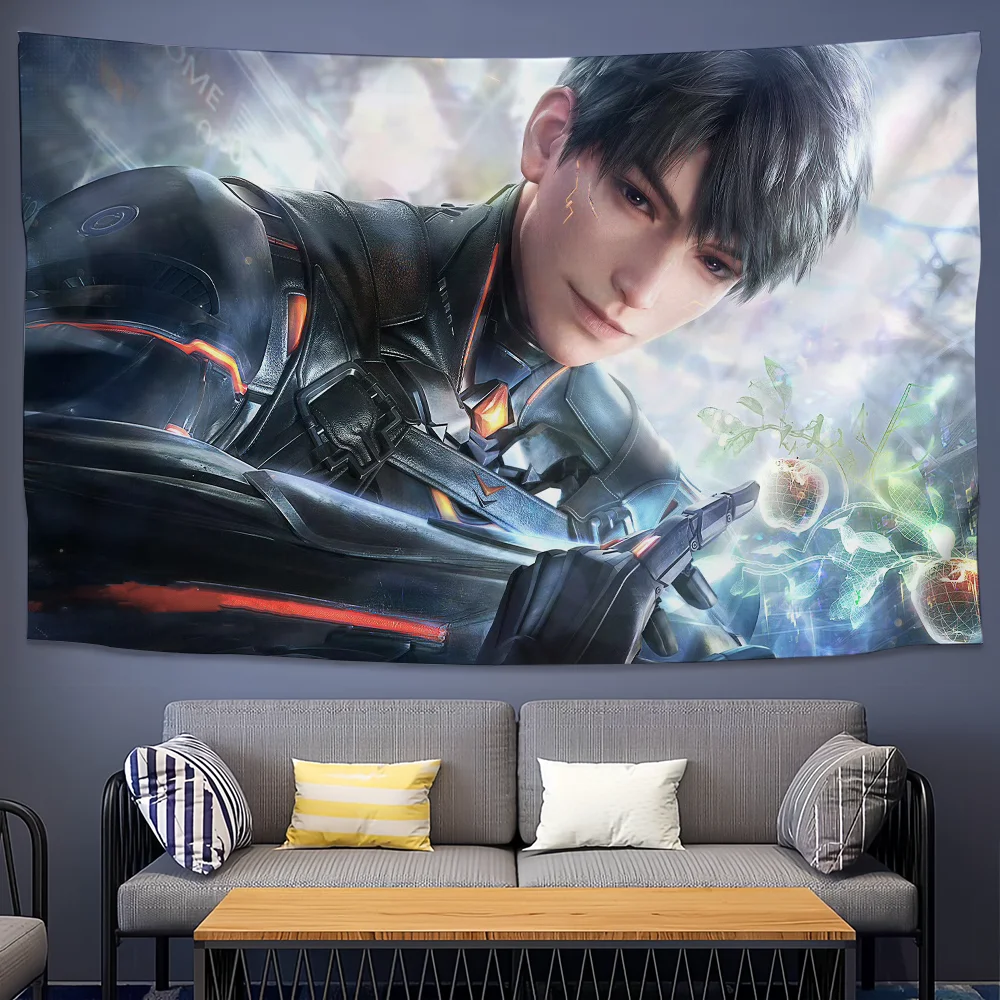 Cyberpunk Warrior Wall Tapestry Sci Fi Character Art Video Game Poster Futuristic Hero Decor Gaming Room Design Anime Style