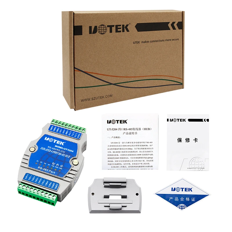 UOTEK UT-5204 الصناعية الصف DIN السكك الحديدية RS232 RS485 إلى 4 منافذ RS485 Hub