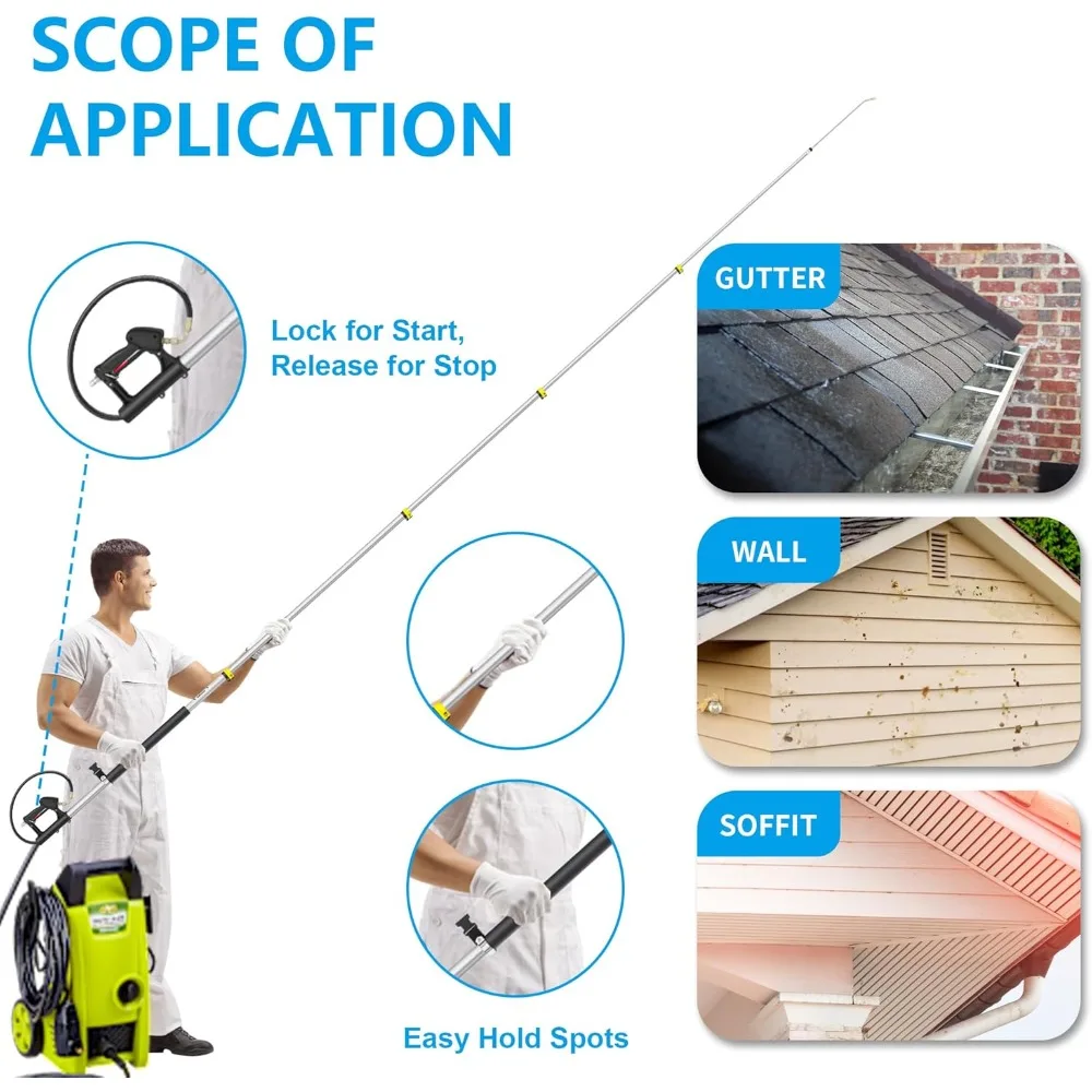 أدوات كهربائية خارجية/24 قدم تمديد عصا غسالة الضغط المتداخلة، عصا تمديد لغسالة الطاقة من الألومنيوم مع 7 أطراف فوهة، 3 #2