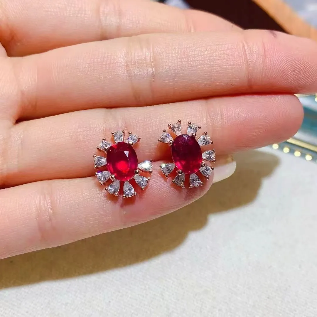 KJJEAXCMY High End Women's Earrings Natural Ruby S925 Silver with Electroplating Boasting High Clarity Full Brilliance Gift