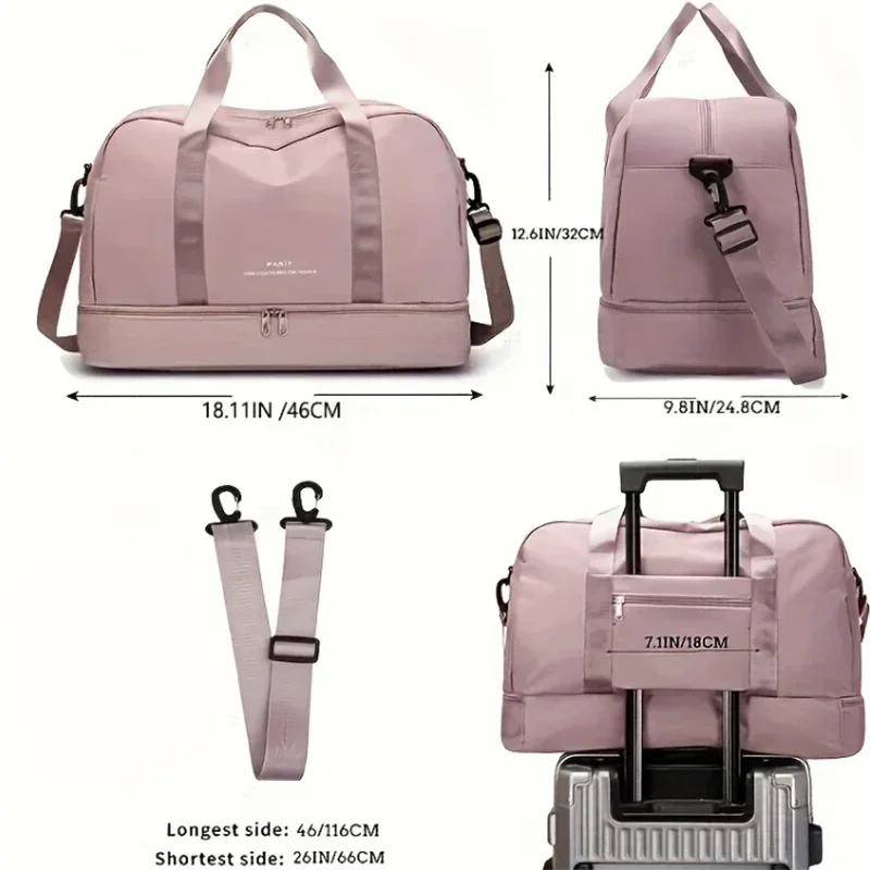 حقيبة سفر رياضية ذات سعة كبيرة، حجرة أحذية مستقلة، حقيبة يد للياقة البدنية، حقيبة كتف واحدة لعطلة نهاية الأسبوع طوال الليل #6