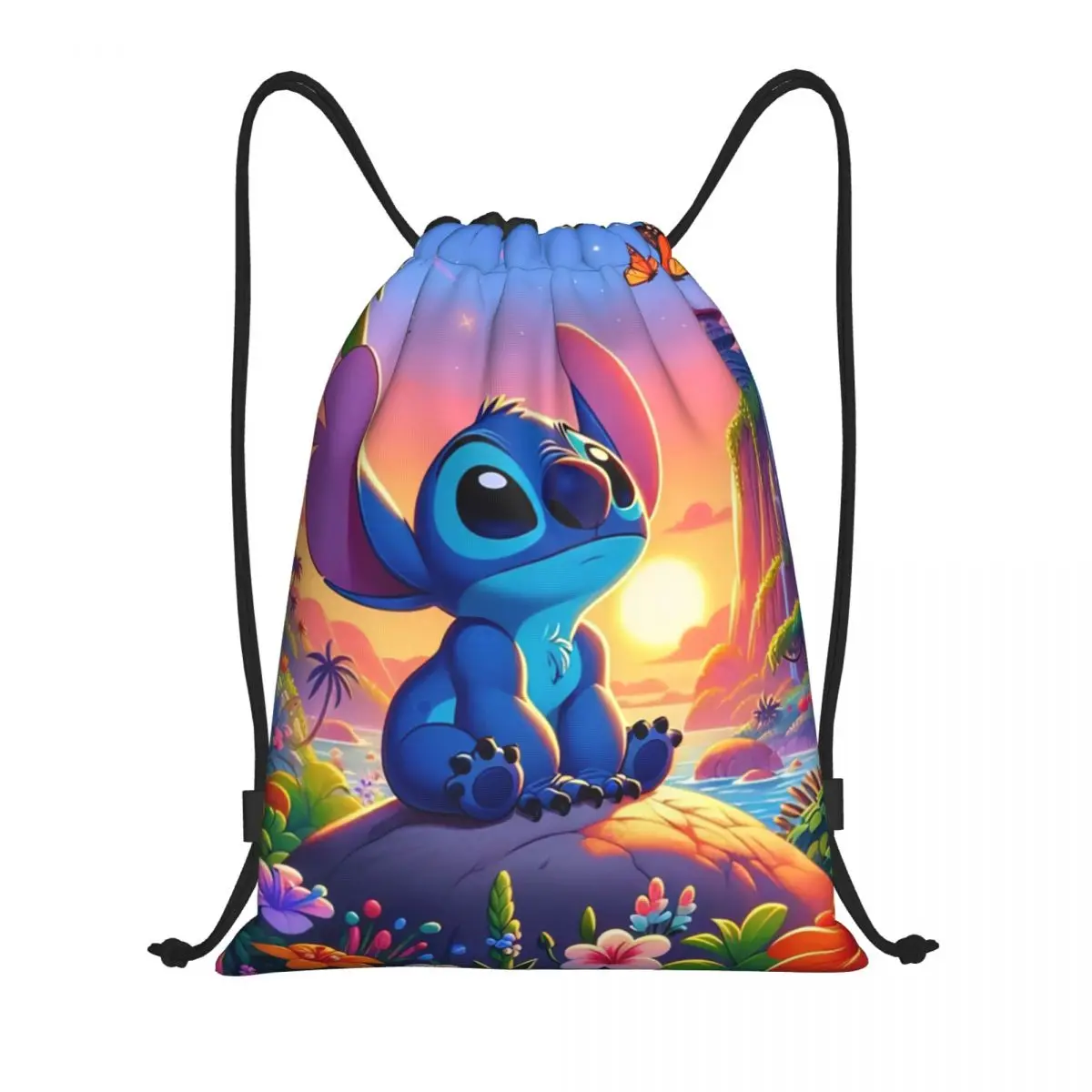 Custom Animated Lilo Stitch Drawstring Bag Men Women Lightweight Cartoon Animated Film Sports Gym Storage Backpack