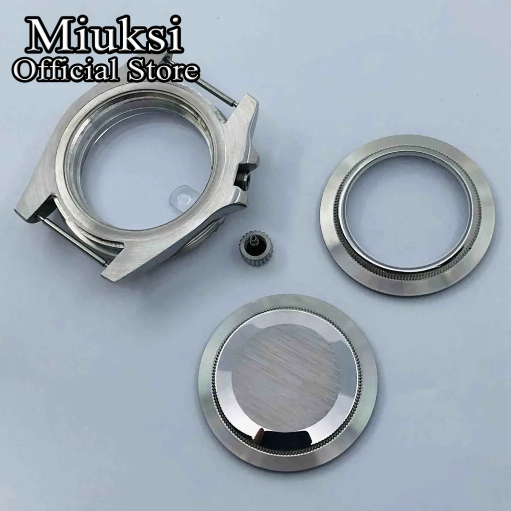 Miuksi 40mm silver sterile watch case ceramic/titanium bezel sapphire glass fit NH35 NH36 ETA2824 PT5000 movement