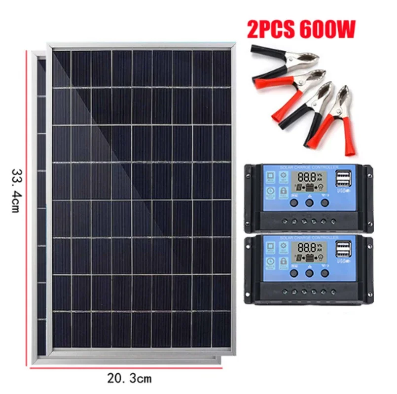 300W 12V zonnepaneelkit Complete polykristallijne USB-voeding Draagbare buiten oplaadbare zonnecel zonnegenerator voor thuis