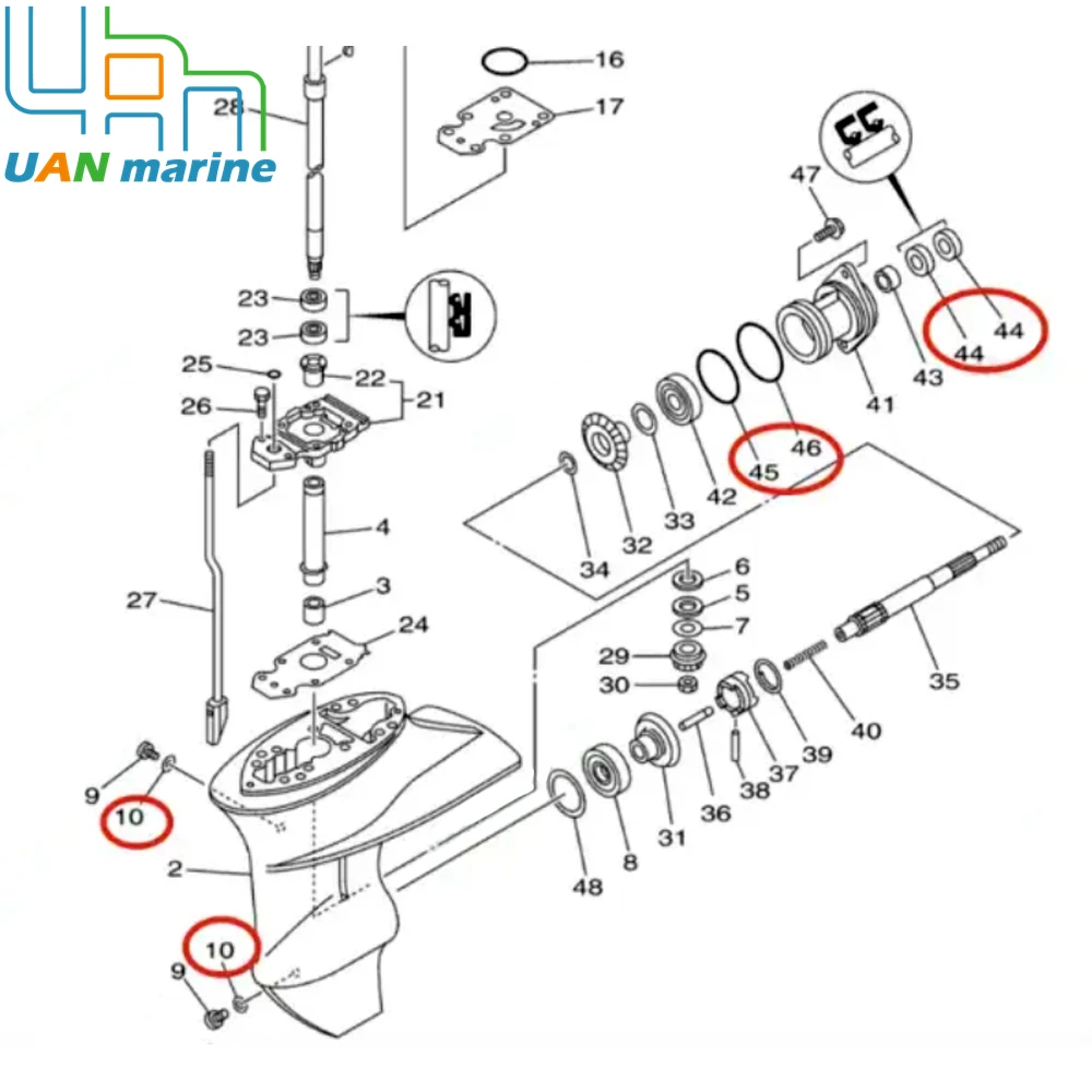 93101-17054 Outboard Lower Unit Prop Shaft Gearcase Oil Seal Kits for Yamaha 2/4 Str 9.9 13.5 15 20 HP  O-ring 93210-57M09 Pin image 4