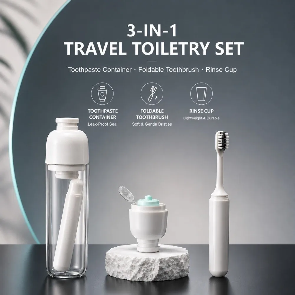 3in1 Toothbrush Cup Set Plastic Detachable Toothbrush Storage Case with Toothpaste Box Clear Toiletry Set