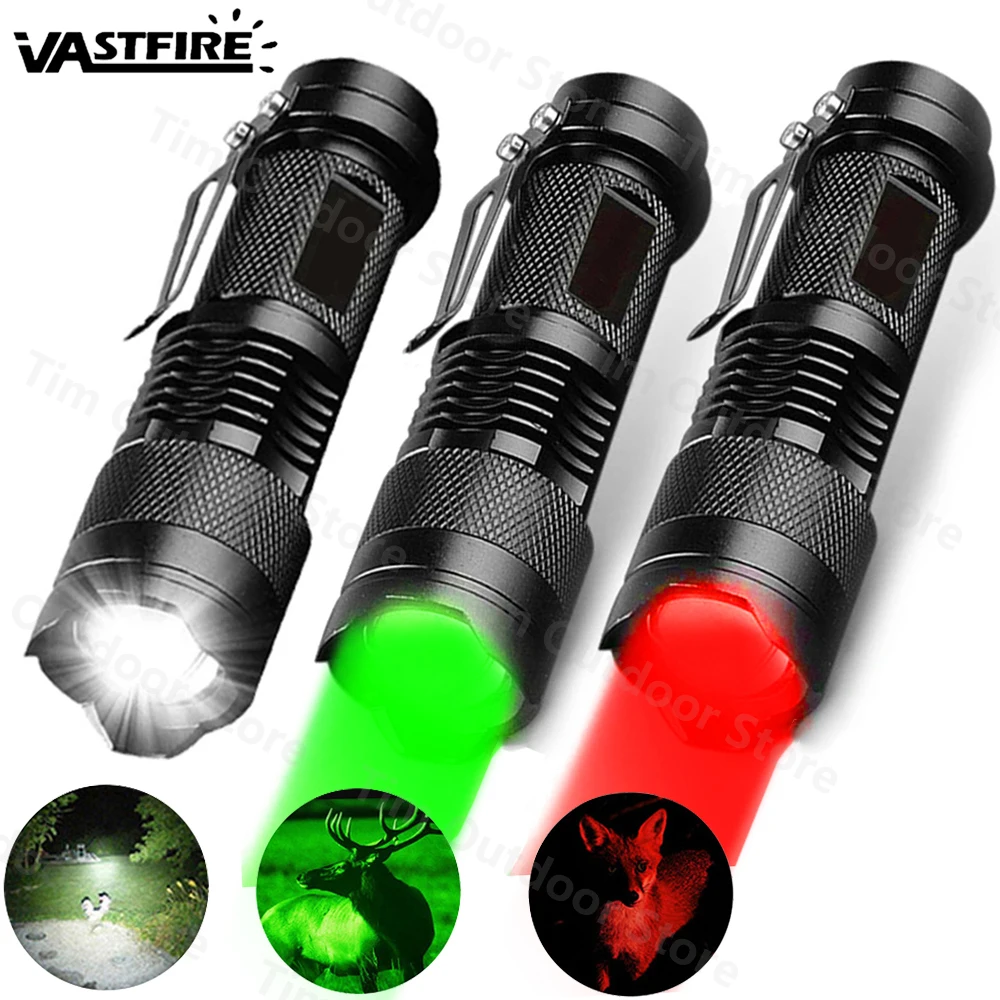 Mini Flashlight Green/Red/White Tactical Torch Clip 395nm/365nm UV Flashlight Zoomable Pen Clip Torch Mini Flashlight Hunting