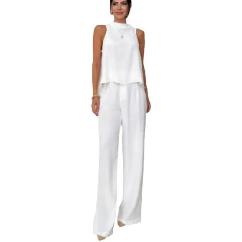 Conjuntos informales de 2 piezas para mujer, camisetas holgadas sin mangas a la moda, Tops y chándales de pierna ancha, conjuntos de pantalones nuevos para mujer 2025