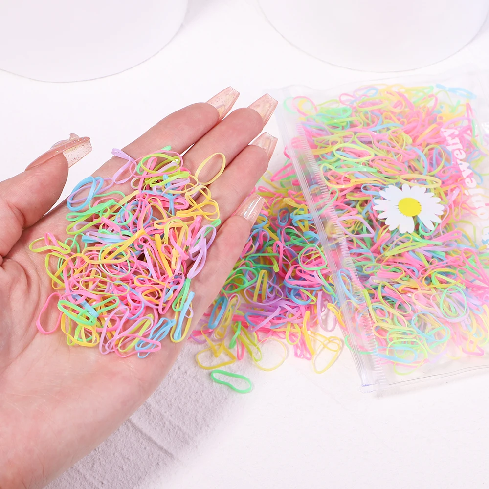 1000Pcs/Set Baby Colourful Disposable Rubber Band For Children Solid Color Girls Ponytail Holder Bands Kids Hair Accessories