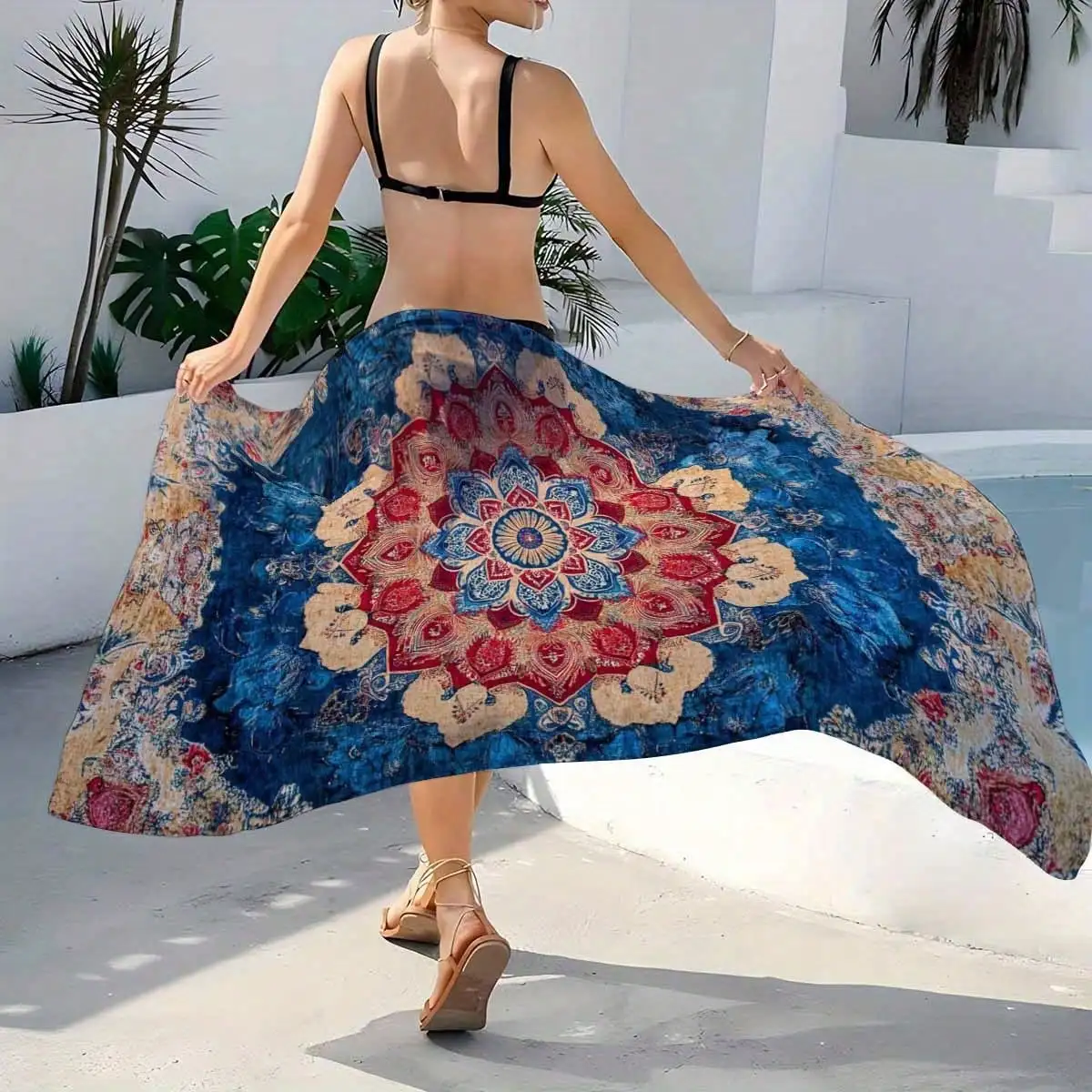 

Bohemian Mandala Chiffon Beach Towel Lightweight Cover Up Sarong Blue Red Beige