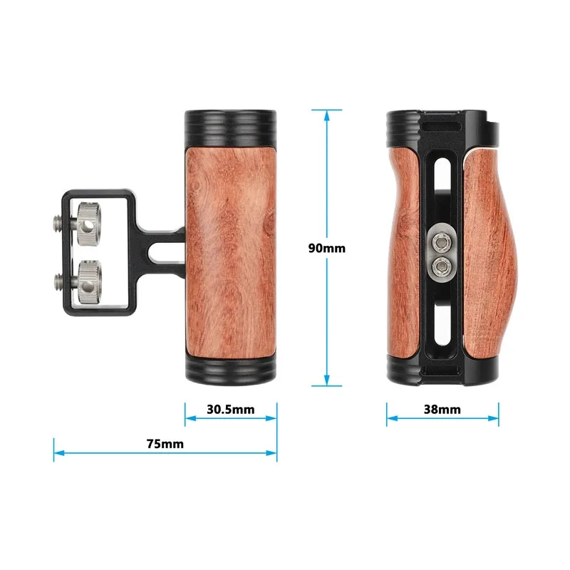 Pegangan Samping Kayu Kamera CAMVATE dengan Dudukan Sekrup Ganda 1/4-20, Dapat Disesuaikan Secara Vertikal, Geser 1,7 inci untuk Pegangan Kamera Cage