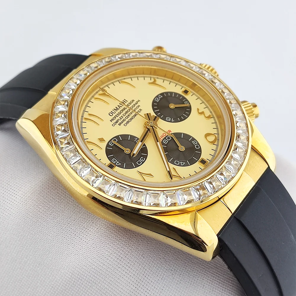 Orologi con movimento VK63 orologi con cinturino in caucciù quadrante arabo orologi da uomo di fascia alta orologi di lusso OUMASHI supportano il logo personalizzato