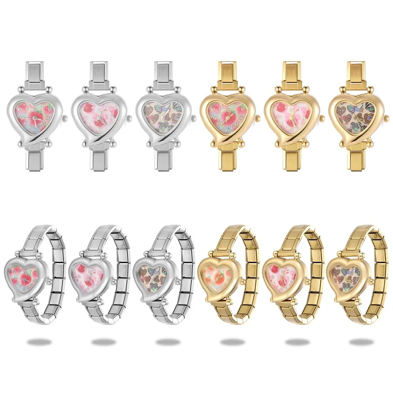 New Y2K Men Women's DIY 9MM Width Italian Charm Stainless Heart-Shape High Quality Watch Bracelet Bangle Jewelry Cute Watch Head