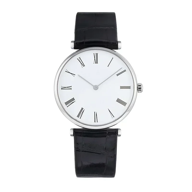 Luxo novo masculino feminino relógio de quartzo casual couro preto branco roma dial reloj hombre