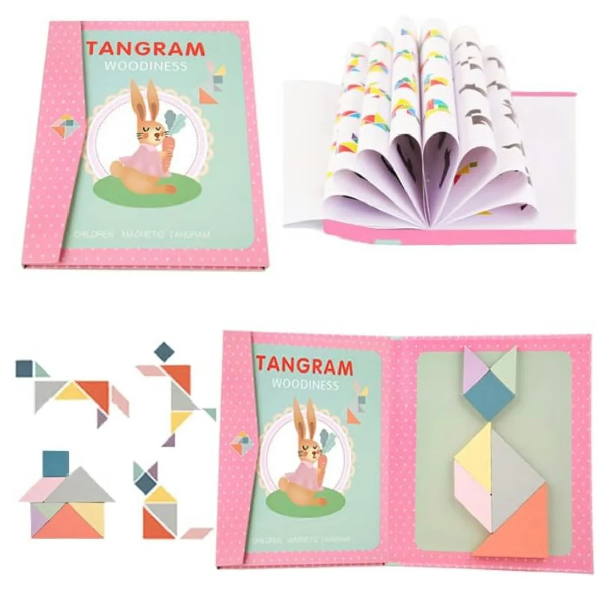 Wooden Magnetic  96 Patterns Tangram Kids Puzzles,Creative Travel Toy Gifts for Girls Boys 3 +,Toddler Children Portable Book