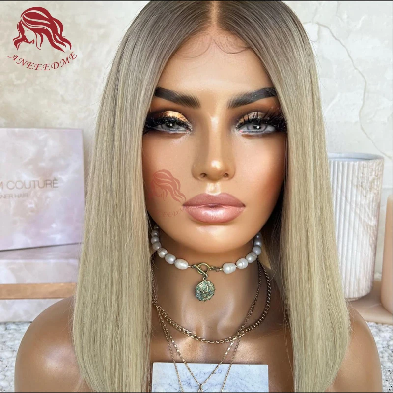 Brazilian Hair Glueless Wig Human Lace Frontal Virgin Straight Short Bob Omber Ash Blonde Hd Transparent Lace Baby Hairs