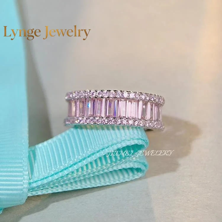 Lynge Jewelry Luxury white gold solid platinum PT950 Women's Ring Full Diamond Powder Diamond Luxury High-end Row Diamond Ring