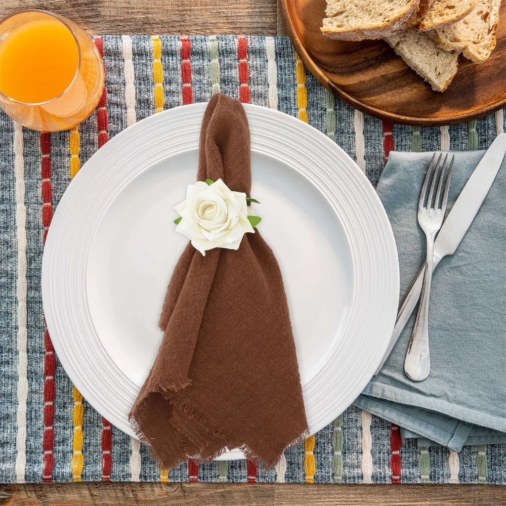 6pcs Cotton Cloth Dinner Napkins Washable Fabric Brown Color Rustic Table Napkins 16.54 Inch Square Size