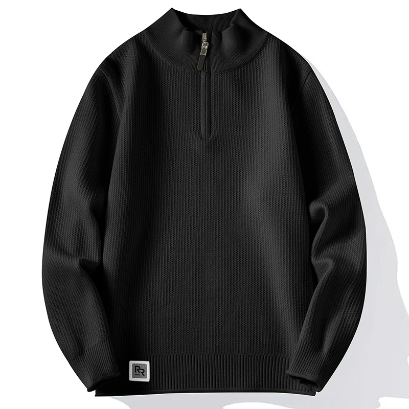 

Мужской вязаный свитер на молнии, однотонный, с воротником-стойкой, для повседневной носки, комфортный, мягкий, из полиэфирного волокна, с длинными рукавами