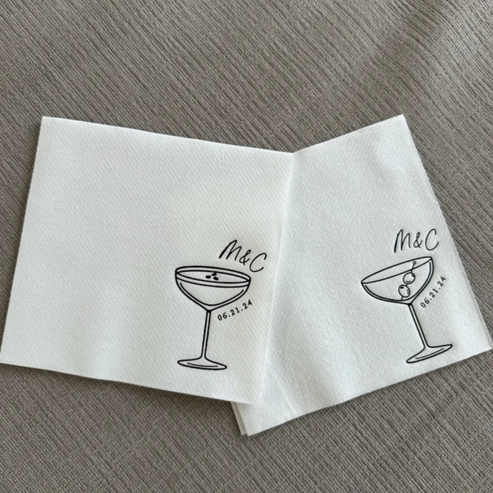 

50Pcs Personalized Wedding Cocktail Napkins - Dirty Martini Coupe Glass Napkin- Receptions Lunches Dinners Engagement Birthday