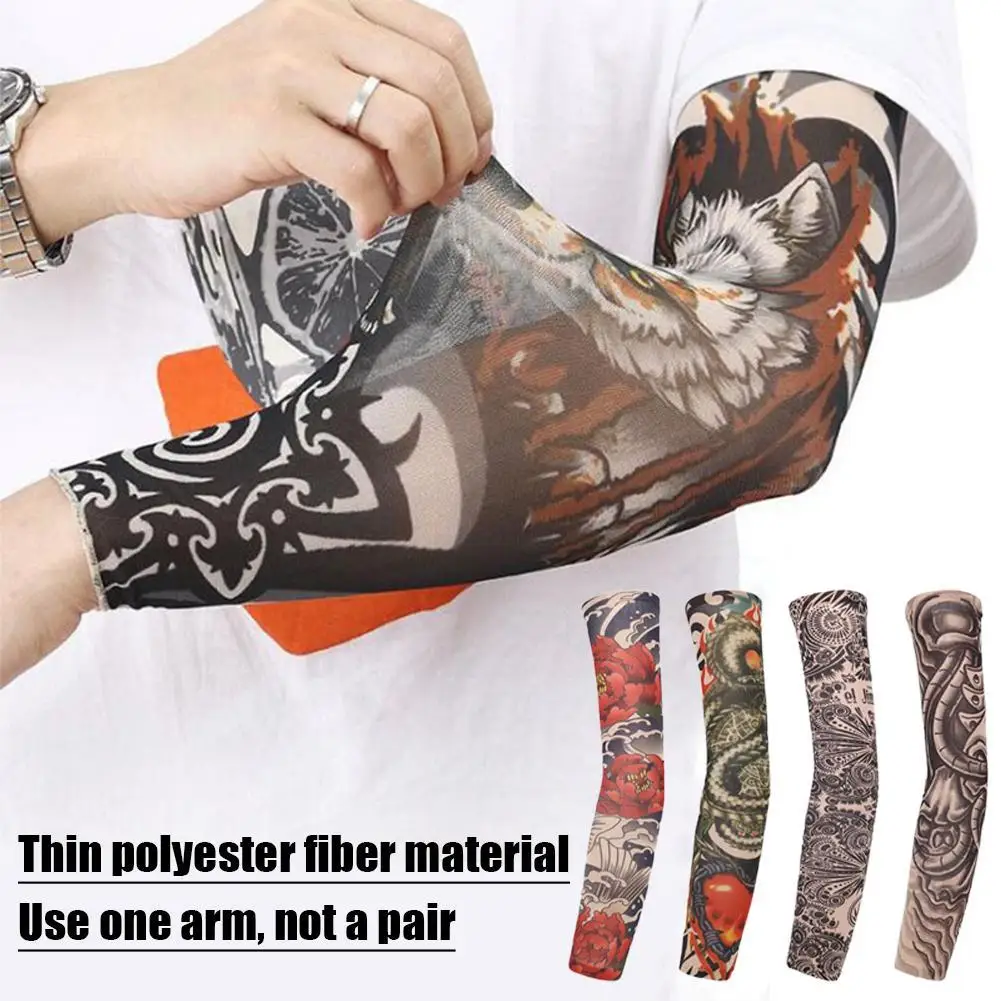 5 Style Tattoo Arm Sleeves Sun UV Protection Arm Cover Fishing Motorcycle Bicycle Outdoor Sport Seamless Elastic Cool Printed