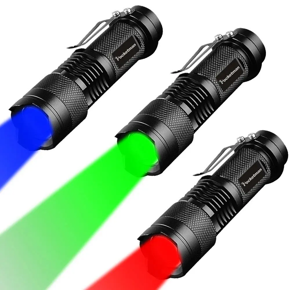 Linternas LED Portátiles Con Luz Verde/Azul/Roja, Linterna De Enfoque Ajustable, Minilinterna De Bolsillo, Antorcha Pequeña Q5