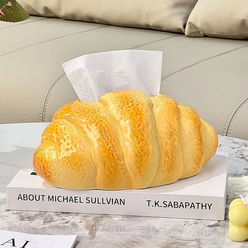 Cute Croissant Creative Design Paper Boxes Home Living Room Coffee Table Desktop High End Decoration Tissue Box Napkin Paper Box