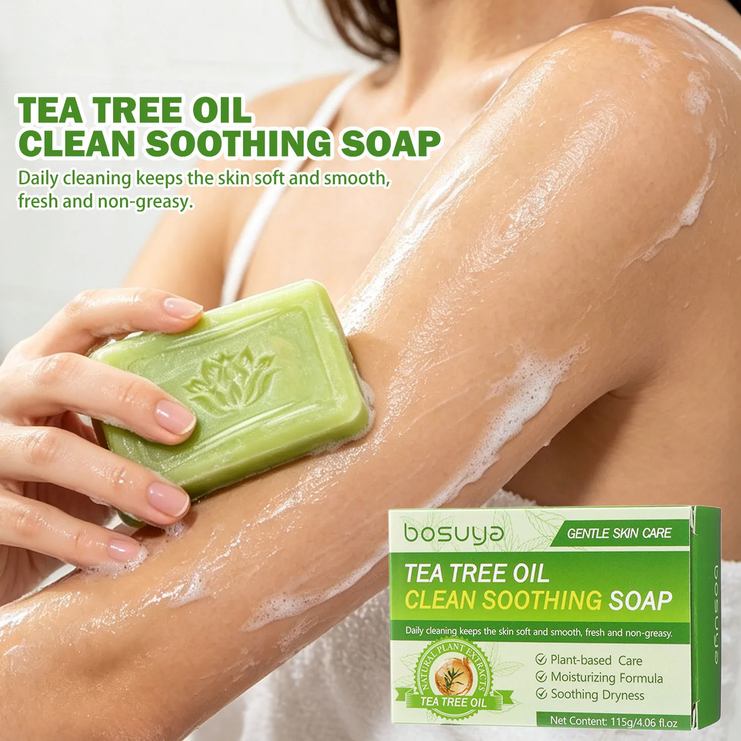 Tea tree oil handmade soap, fresh aroma, moisturizing formula, cleanses the skin, suitable for hair, face, and body