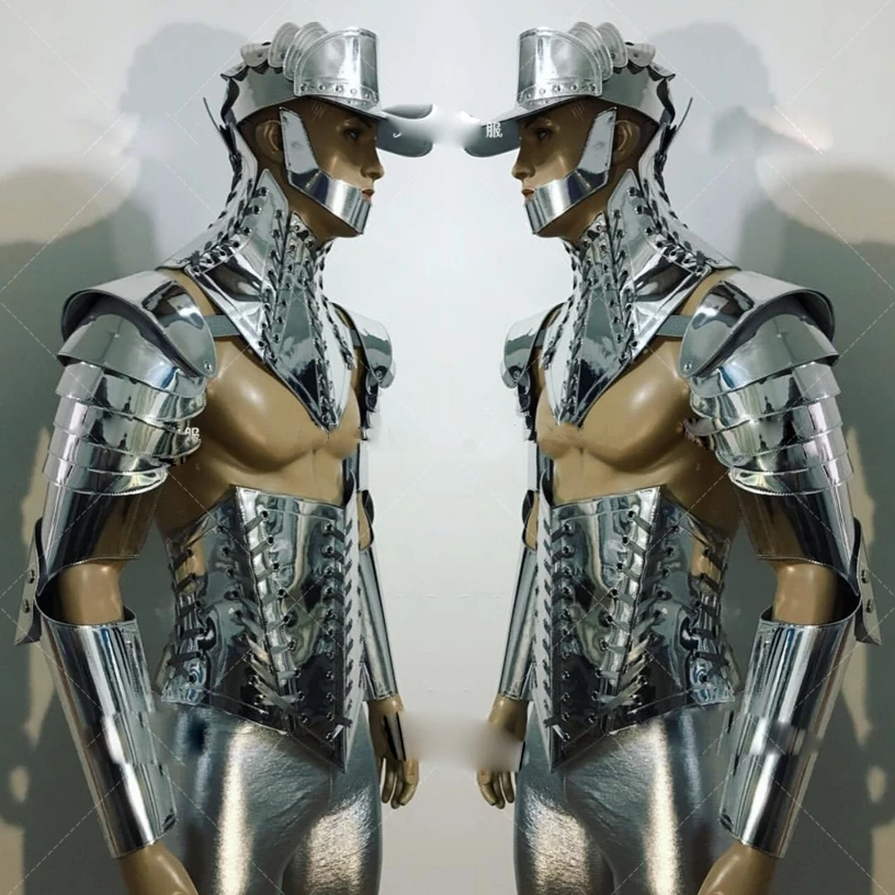 

New Model muscle male gogo costume Nightclub show singer dance Costume ds future warrior technology sense silver mirror armor