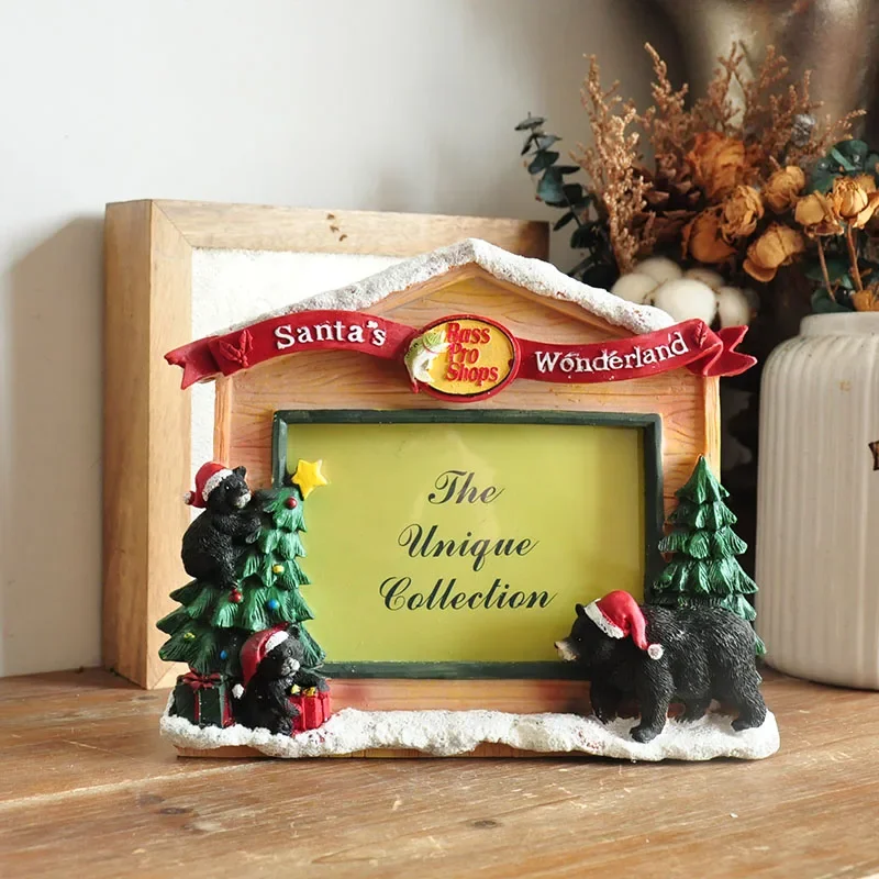 

Рождественский декор, ручная роспись, маленький черный медвежонок, рождественская елка, фоторамка, креативное украшение для дома и комнаты, подарок