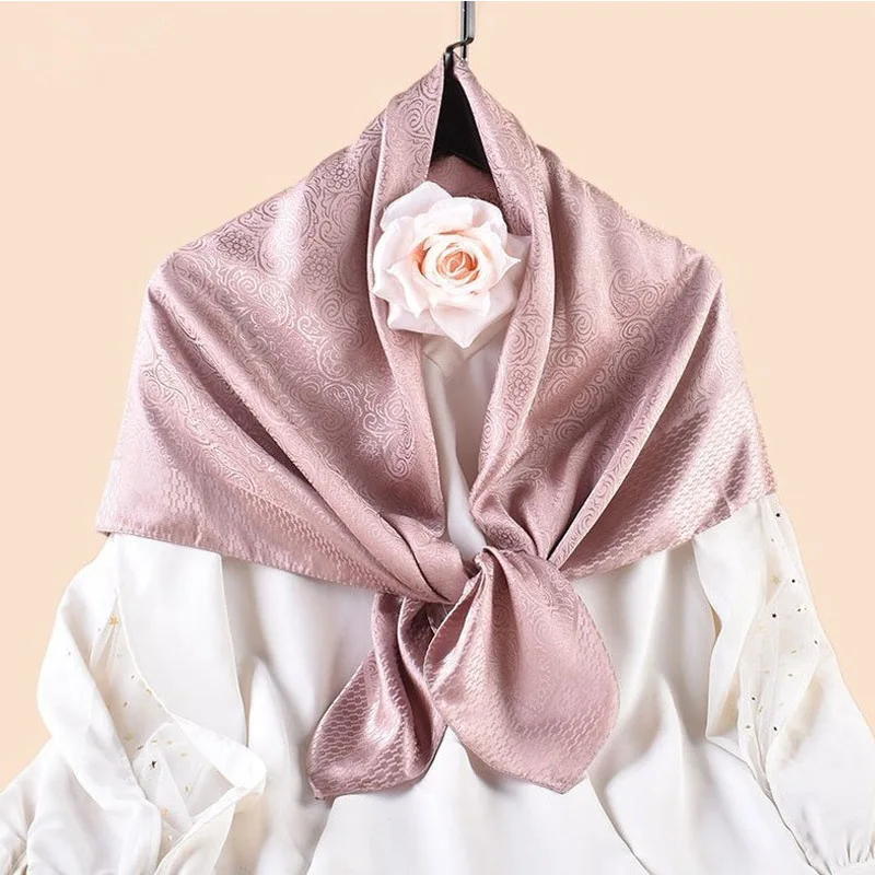 Luxus Blumendruck Seide Quadrat Schal Frauen Weiche Satin Kopftuch Halstuch Kopf Hijab Dame Stirnband Foulard Tasche Ribbo 90x90 cm – Detail 4