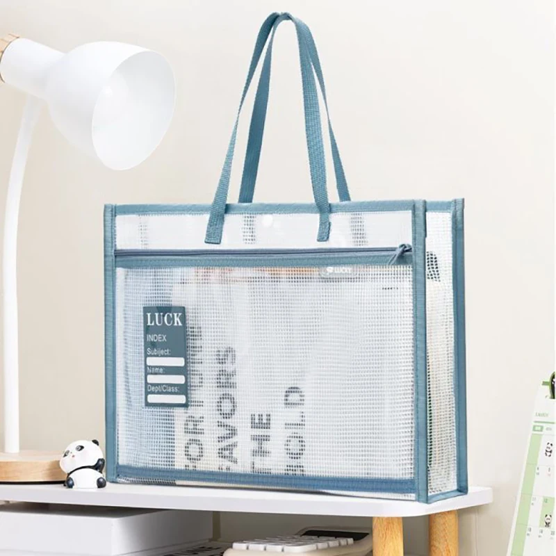

A4 three-dimensional subject classification file bag, thickened zipper double-layer large capacity mesh storage bag