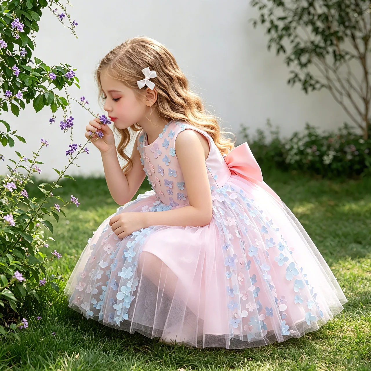 Toddler Girl Dress 3D Flower Tulle Princess Ball Gown Puffy Birthday Party Dresses Bow Flower Girls Wedding Pageant Kids 2-7Y
