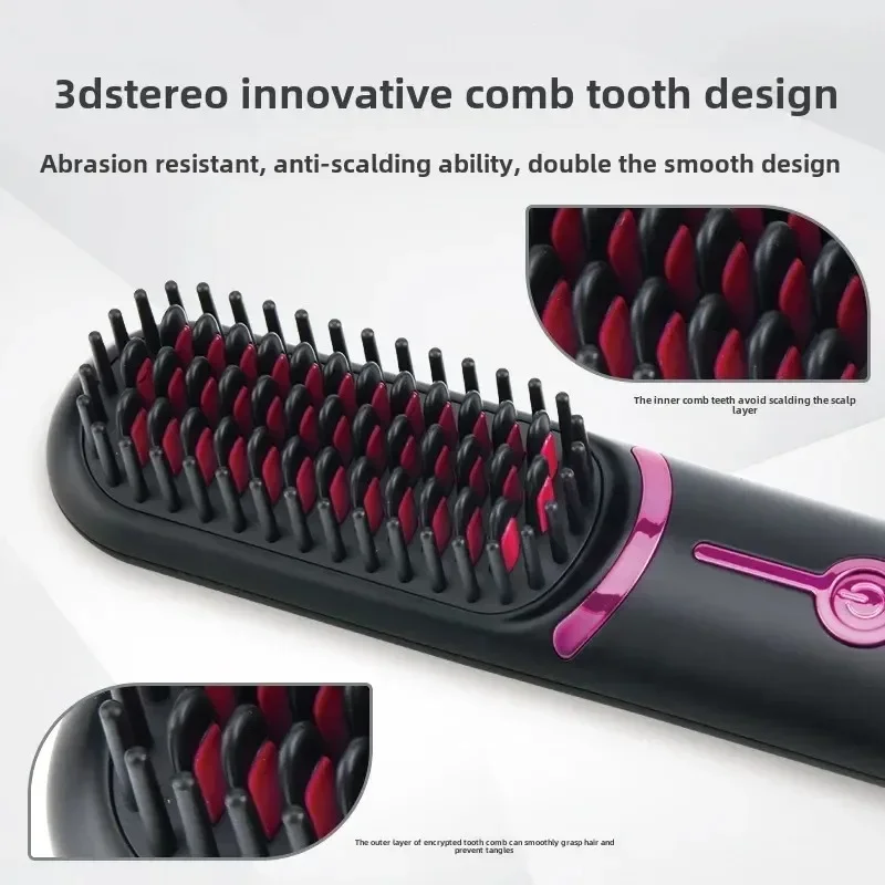 Portable Electric Comb Multi-functional Wireless Hair Straightener Comb Straightening Negative Ion Anti-ironing Hot Air Brush