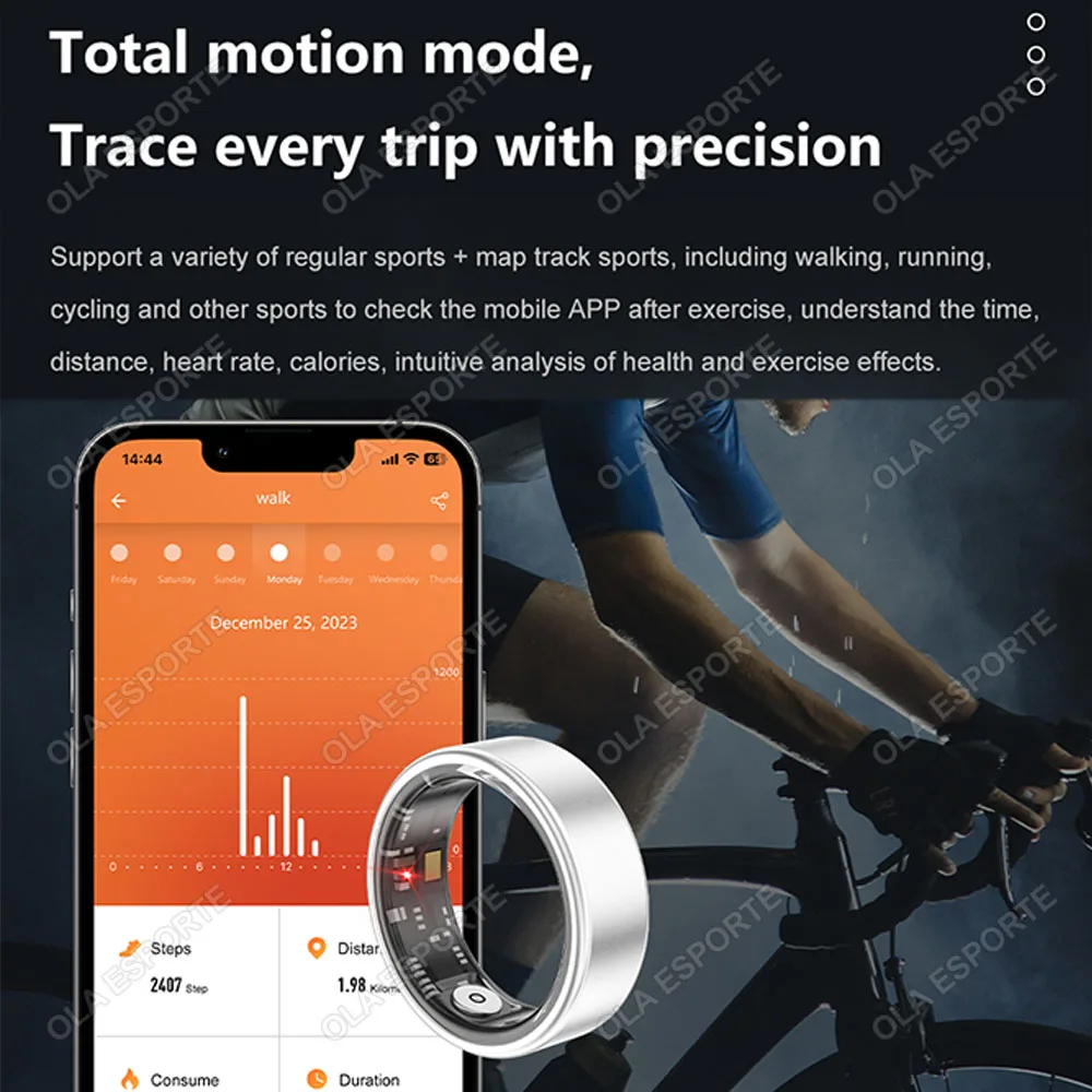 2024 New Smart Ring uomo donna guscio in acciaio al titanio di grado militare monitoraggio della salute del sonno IP68 e 3ATM modalità Multi-sport