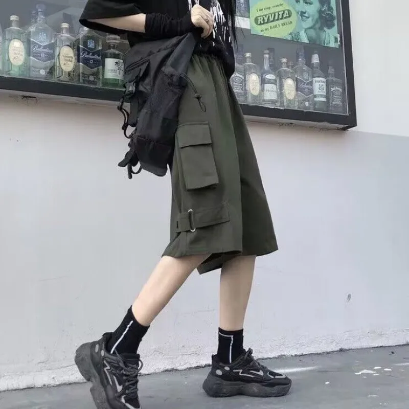 Loose Korean Style Workwear Shorts Summer Men Women Student High Waist Cargo Pants Wide Leg Sporty Five Inches Flattering