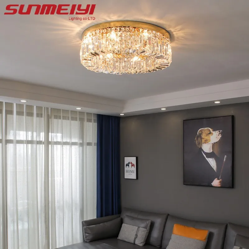 Modern Nordic Ceiling Light Luxury Crystal Lamp Electroplated Stainless Steel American LED Restaurant Bedroom Living Room Lamp