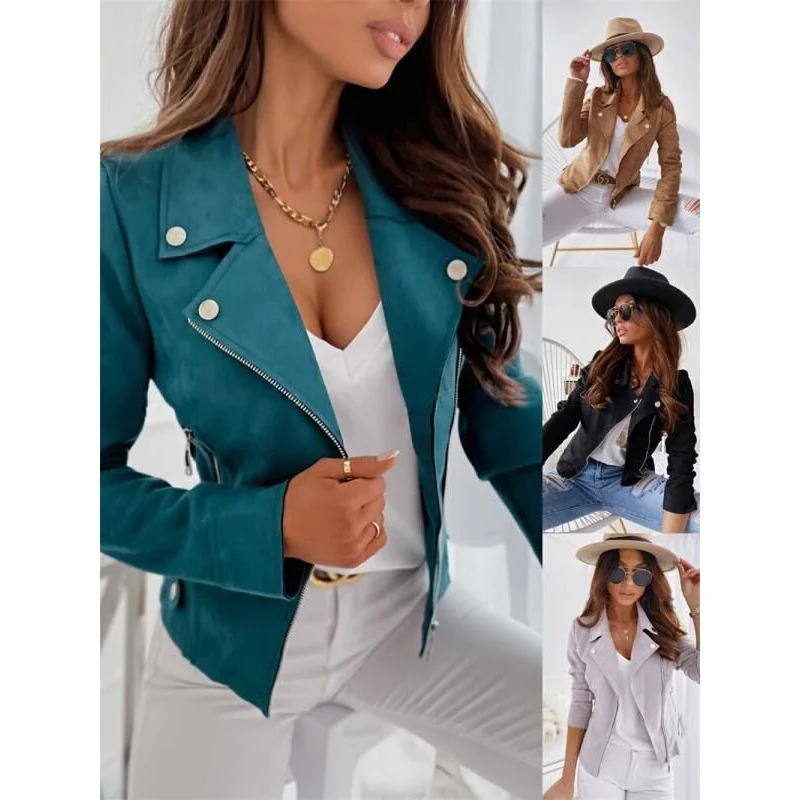 

2025 New Women PU Jacket Autumn Winter Boyfriend Style Blue Leather Coat Slim Fit