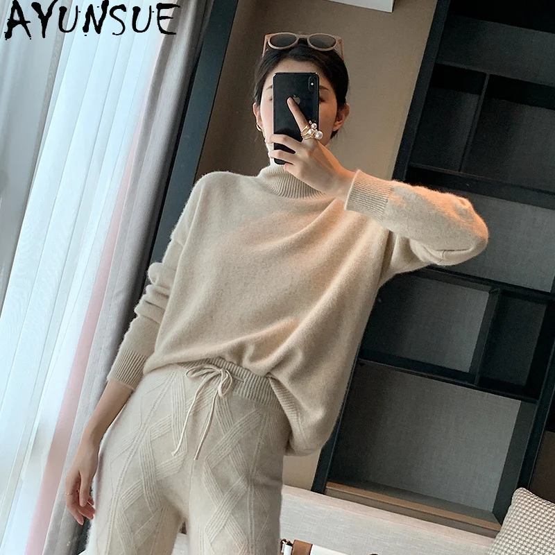 AYUNSUE Autumn Winter Casual Basic Turtleneck Cashmere Sweater Women 2021 Warm Top Female Fashion Jerseys Mujer Invierno Gxy1359