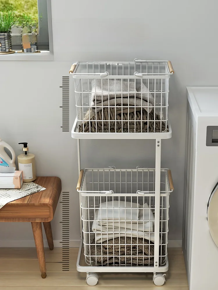 Mobile Bathroom Laundry Basket with Wheels Dirty Clothes Storage Basket Laundry Hamper Temporary Placement Clothes Organizer