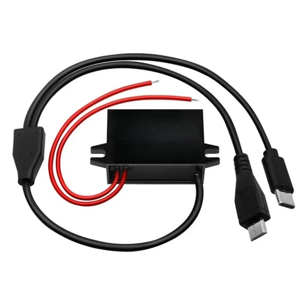 AC To DC Step Down Converter AC DC 24V To 5V3A 15W Type-C Mini Dual Female Micro USB Buck Voltage Regulator Power Supply for Car