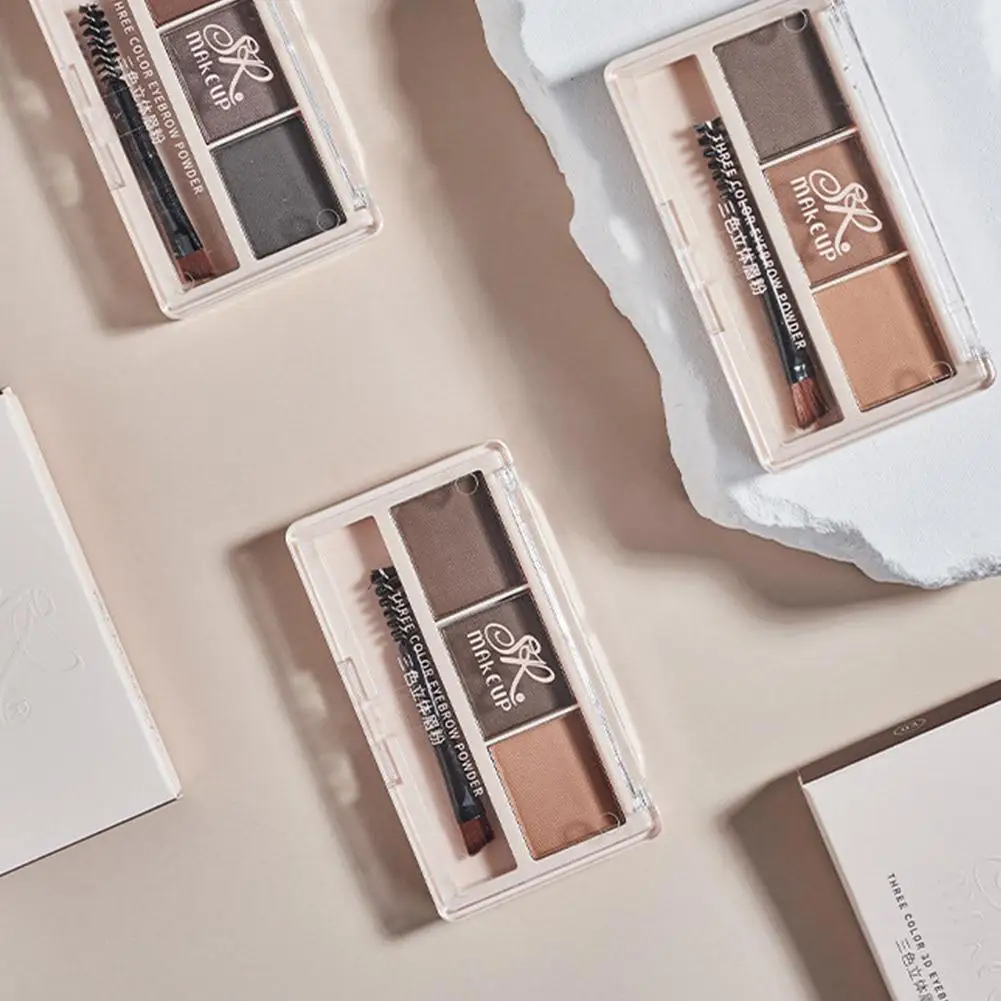 Polvo de cejas de 3 colores, sombra natural de larga duración, forma tridimensional de cejas, crema de cejas resistente al agua, Cosméticos de maquillaje