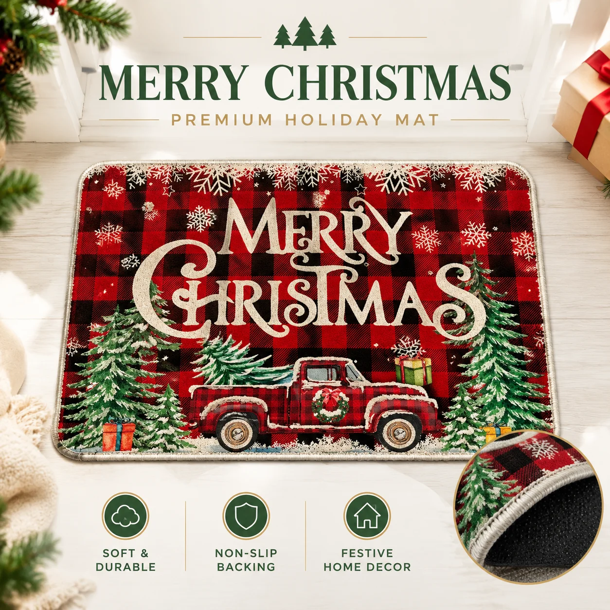 Christmas Kitchen Mat Set 2Pcs Oil Absorbent Dirt Resistant Dustproof Wear Resistant Entrance Doormat Festive Home Decor
