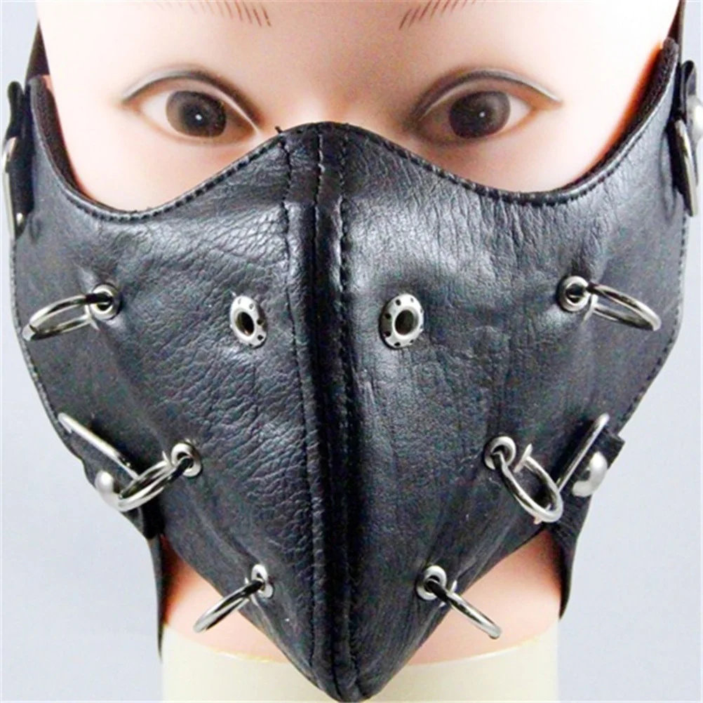 

Черная готическая мотоциклетная маска с заклепками в стиле панк, дышащая прочная маска для лица для косплея, вечерние мотоциклы