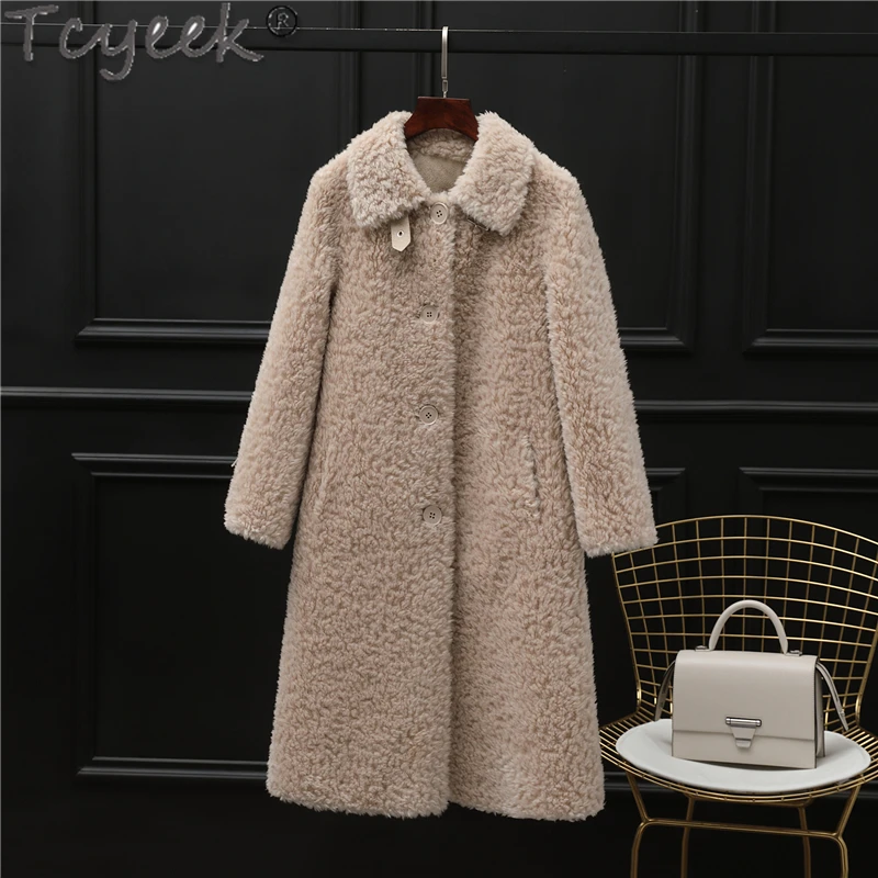 Tcyeek 100% Wool Jacket Fashion Sheep Shearling Coat Winter Jackets for Women Mid-length Women's Fur Coat Jaqueta Feminina 2024