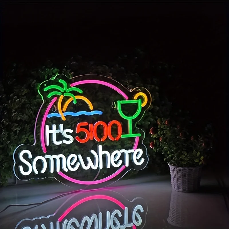 

It's 5:00 Somewhere Neon Sign Bar Entertainment Room Wall Party Birthday Bedroom Nightstand Decoration Favors