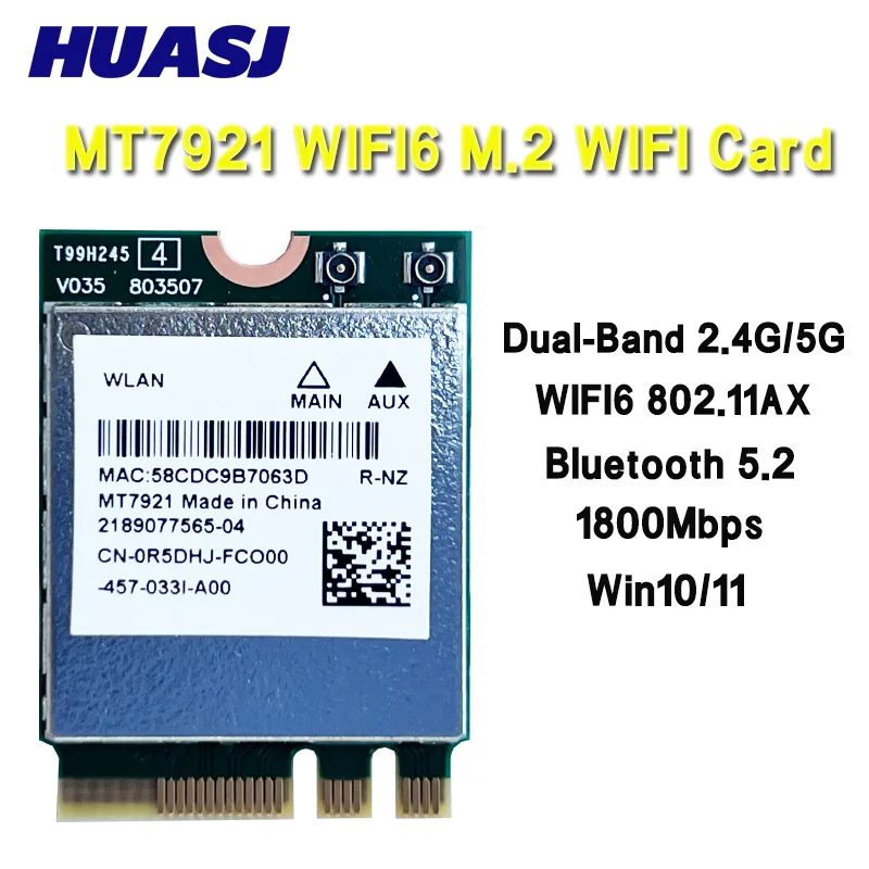 WIFI 6 MT7921 1800Mbps  M.2 NGFF For Bluetooth 5.2 Wireless WiFi Card Dual Band 2.4G/5GHz MU-MIMO 802.11ax Adapter Windows 10 11