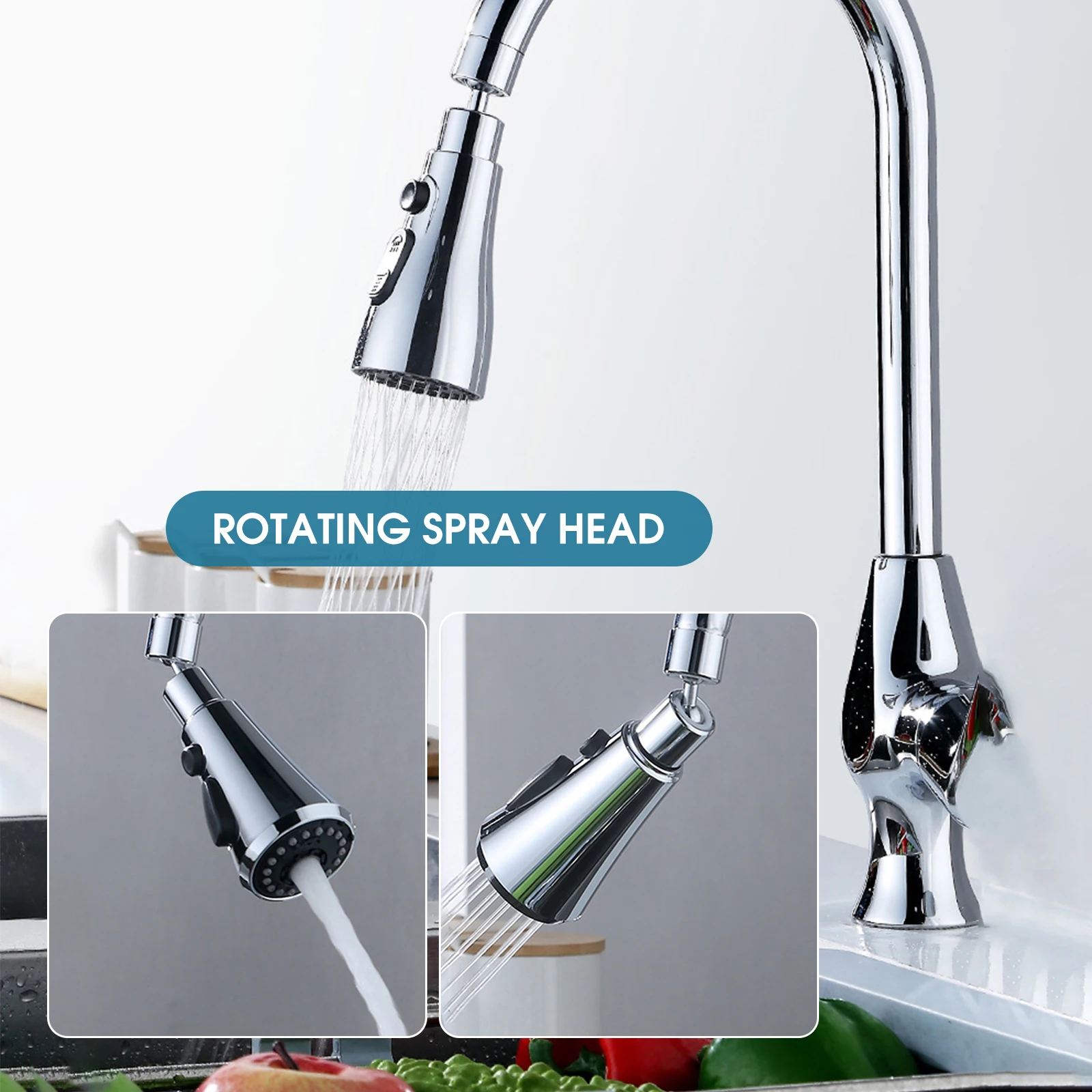 3 Functions Spray Head 360°Swivel Faucet Spayer Head G1/2 Water-saving Sink Aerator for Kitchen Faucet Replacement Spray Head