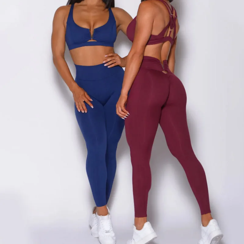 SVEIC Survêtement avec leggings à dos en V pour femme, ensembles de yoga fitness, soutiens-gorge de sport, entraînement sportif, combinaisons