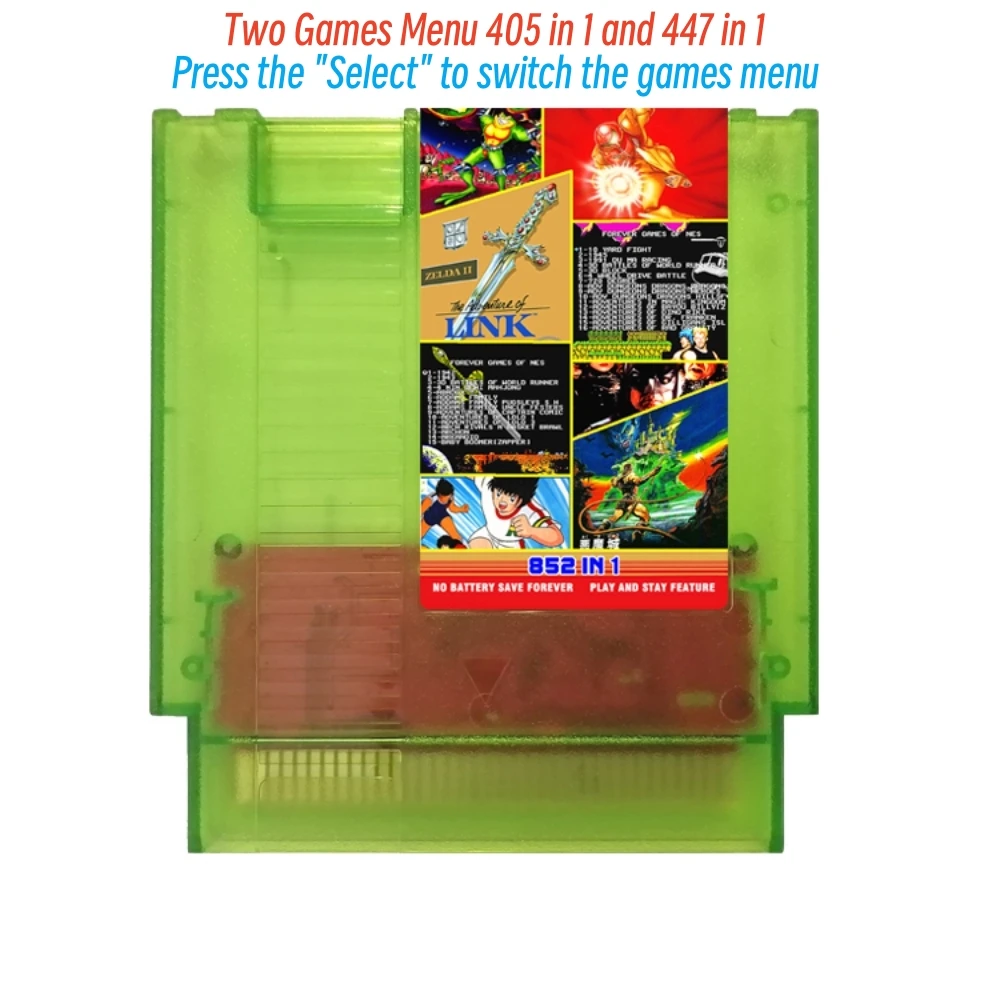 Transparent Shell Game Card For 8 Bit Video Game Console 852 in 1 72 Pin Game Cartridge for NES Game Console with Memory Chip